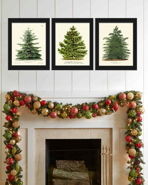 Christmas Wall Art Pine Tree Holiday Home Decor Print Set of 3 Pinetree Green Forest Country Outdoor Nature Fireplace Home Decor to Frame CM