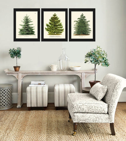 Christmas Wall Art Pine Tree Holiday Home Decor Print Set of 3 Pinetree Green Forest Country Outdoor Nature Fireplace Home Decor to Frame CM