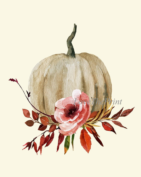 Pumpkins Wall Art Fall Home Decor Thanksgiving Fall Set of 6 Prints Flowers White Aqua Pink Farmhouse Cottage Gift Home Decor to Frame CM