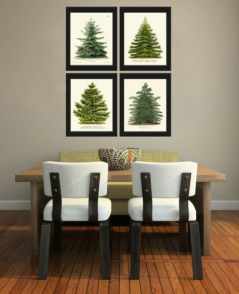 Christmas Wall Art Pine Tree Holiday Home Decor Print Set of 4 Pinetree Green Forest Country Outdoor Nature Fireplace Home Decor to Frame CM