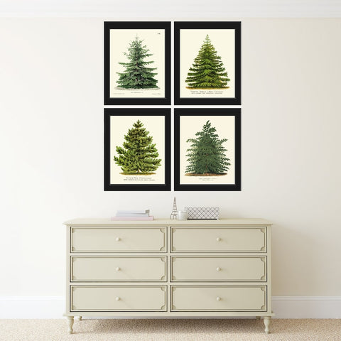 Christmas Wall Art Pine Tree Holiday Home Decor Print Set of 4 Pinetree Green Forest Country Outdoor Nature Fireplace Home Decor to Frame CM