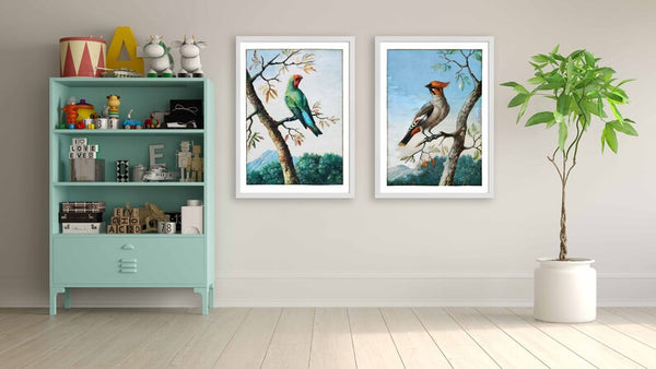 Vintage Bird Prints Wall Art Set of 2 Beautiful Antique Painting Red Robin Cardinal Dining Room Bedroom Living Home Decor to Frame BIRD1