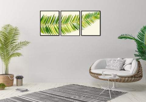 Palm Tree Leaf Botanical Wall Art Set of 3 Prints Beautiful Antique Green Tropical Island Beach Cottage House Home Decor to Frame TR