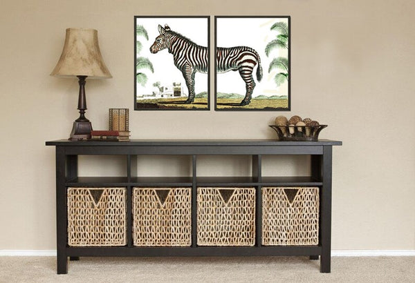 Zebra Wall Art Print Set of 2 Home Decor Tropical African Animal Black and White Stripe Painting Antique Vintage Home Decor to Frame GAN