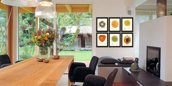 Fruit Home Decor Wall Art Print Set of 6 Beautiful Botanical Kitchen Dining Room Papaya Lemon Melon Grapefruit Persimmon Decor to Frame POMO