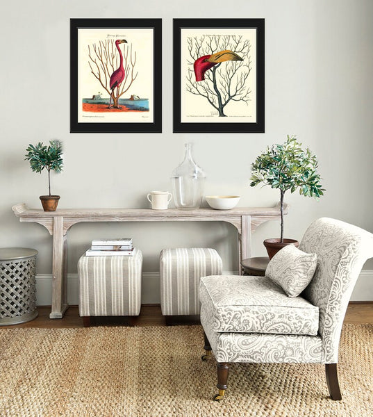 Red Pink Flamingo Bird Wall Art Print Set of 2 Prints Beautiful Coral Tropical Beach House Bedroom Bathroom Office Hallway Home Decor CM