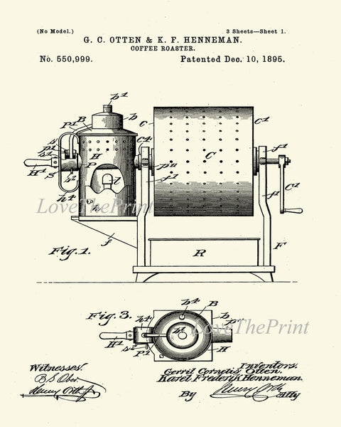 Coffee Bar Sign Wall Art Botanical Prints Set of 6 Kitchen Dining Room Plant Beans Grinding Machine Patent Drawing Home Decor to Frame COFF