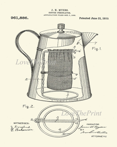 Coffee Bar Sign Wall Art Botanical Prints Set of 6 Kitchen Dining Room Plant Beans Grinding Machine Patent Drawing Home Decor to Frame COFF