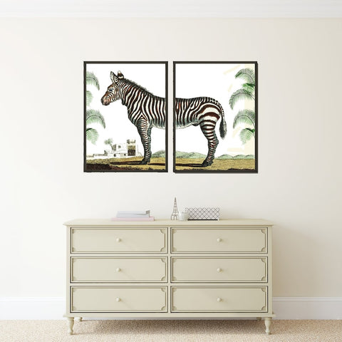 Zebra Wall Art Print Set of 2 Home Decor Tropical African Animal Black and White Stripe Painting Antique Vintage Home Decor to Frame GAN