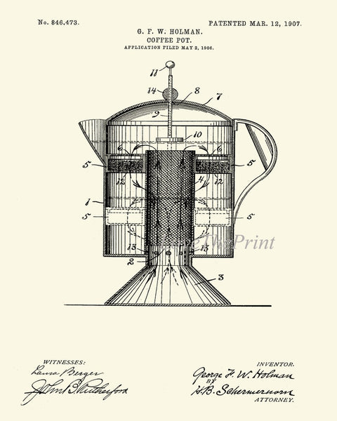 Coffee Prints Sign Patents Botanical Wall Art Set of 9 Beautiful Vintage Antique Beans Grinding Machine Kitchen Home Decor to Frame COFF