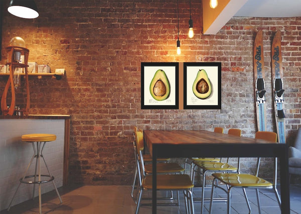 Avocado Wall Art Print Botanical Set of 2 Beautiful Vintage Fruit Vegetable Kitchen Cooking Gift Dining Room Home Room Decor to Frame POMO