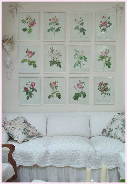 BOTANICAL PRINT HOUTTE  Art 138 Beautiful Large White Red Pink Rose Rosebuds Spring Summer Country Garden Home Wall Room Decor to Frame