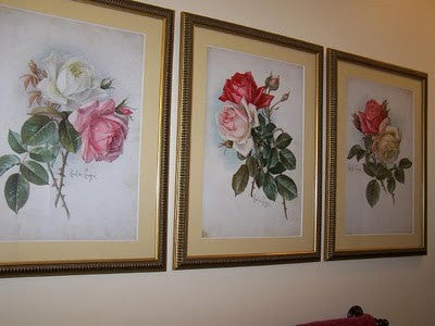 BOTANICAL PRINT HOUTTE  Art 138 Beautiful Large White Red Pink Rose Rosebuds Spring Summer Country Garden Home Wall Room Decor to Frame