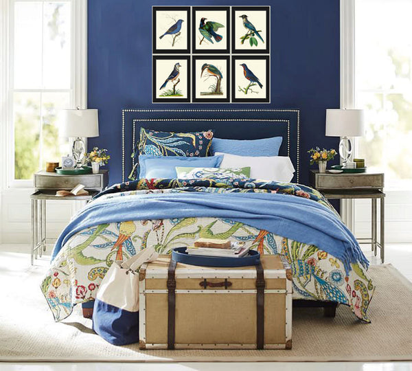 Bird Print  Art NOD247 Beautiful Antique Blue Yellow Songbird Tree Leaves Nature Home Dining Living Bedroom Kitchen Room Decor to Frame